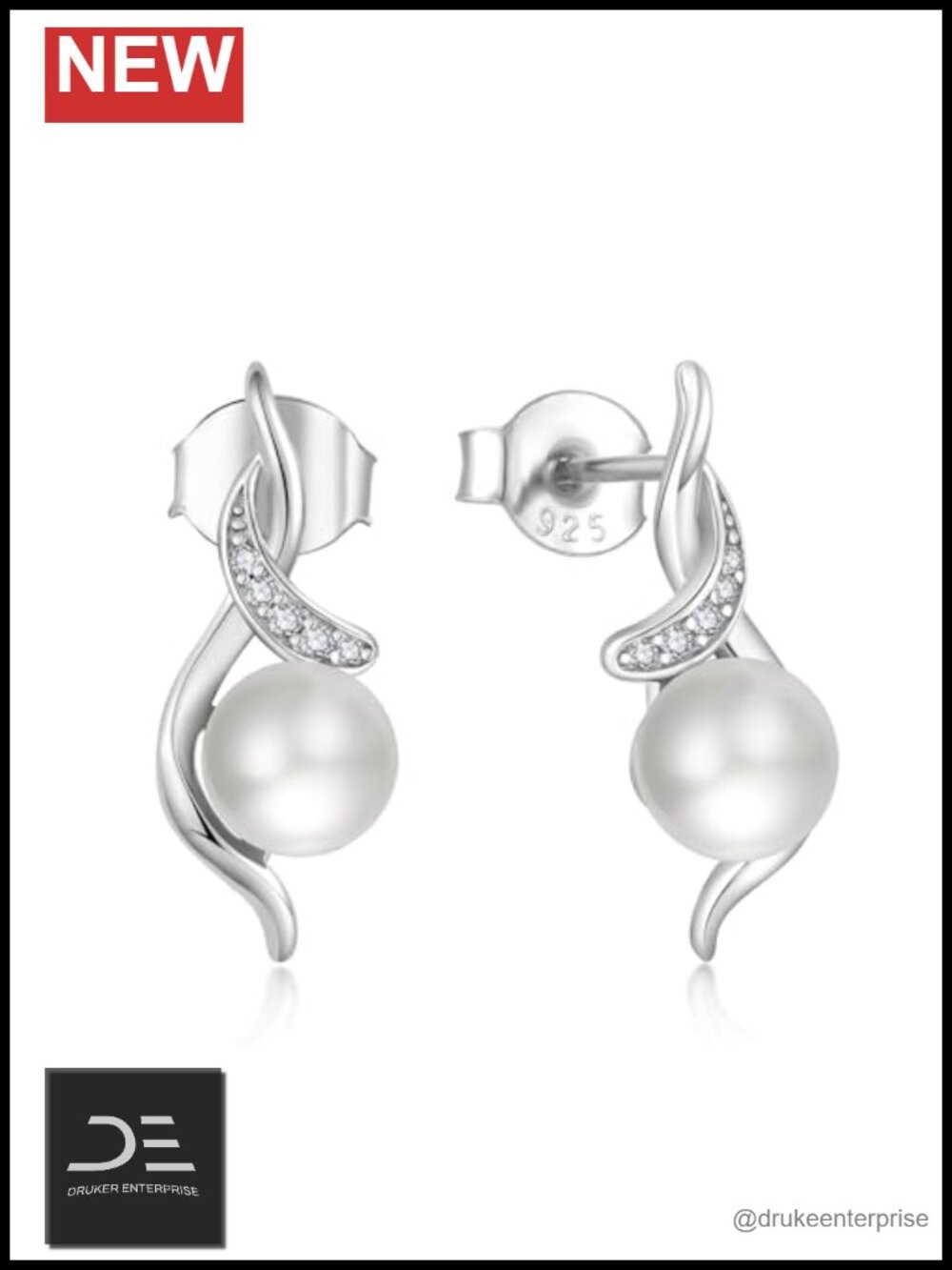925 Sterling Silver Freshwater Pearl Dangle Drop Earrings for Women with Cubic